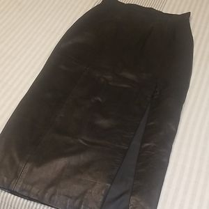 Long leather skirt with slit